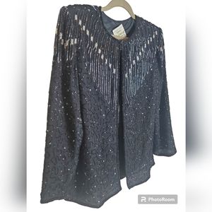 Vintage Joseph Ribkoff Gala Black Sequent Beaded Evening Jacket 100% Silk